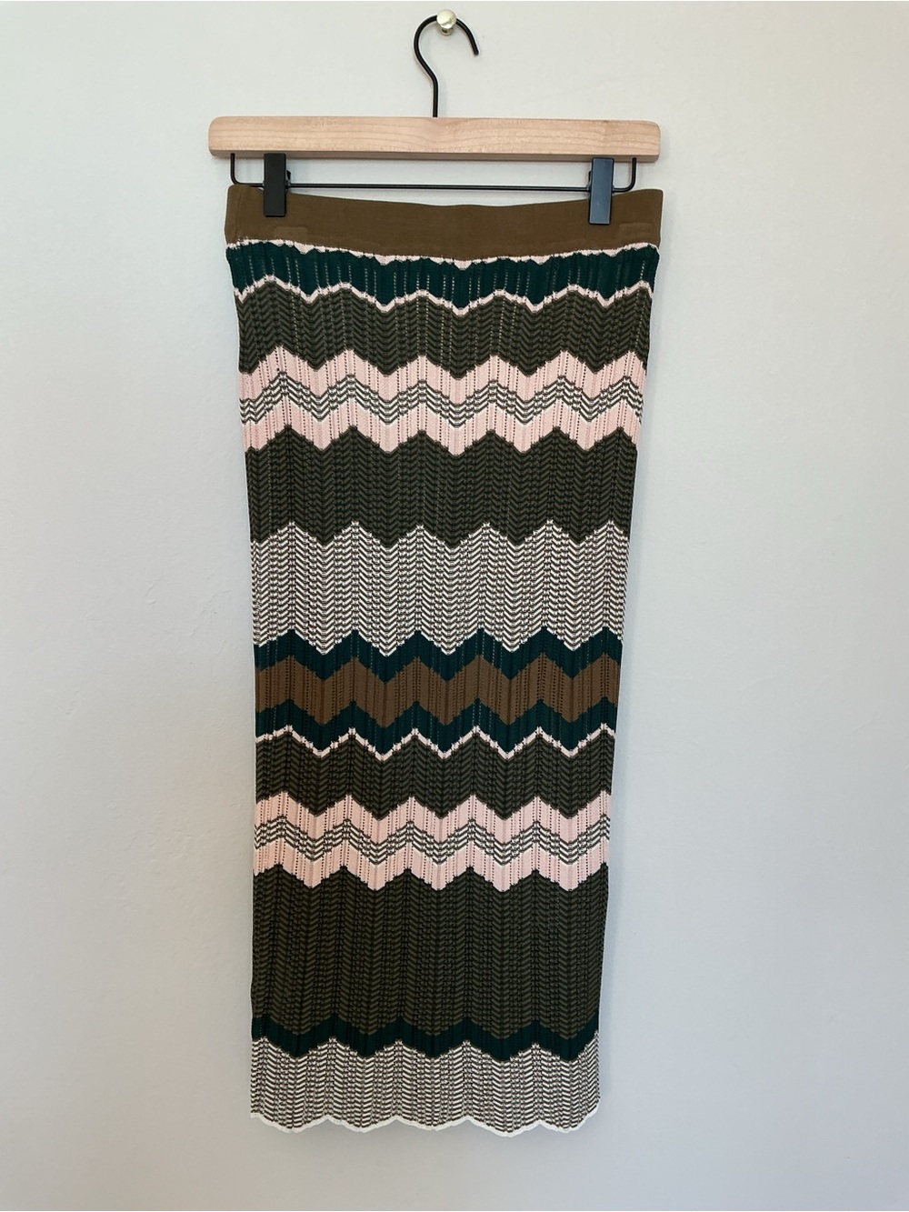 Ronny Kobo Chevron Knit Midi Skirt Multicolor Pointelle Stretch Size M - Picture 3 of 5